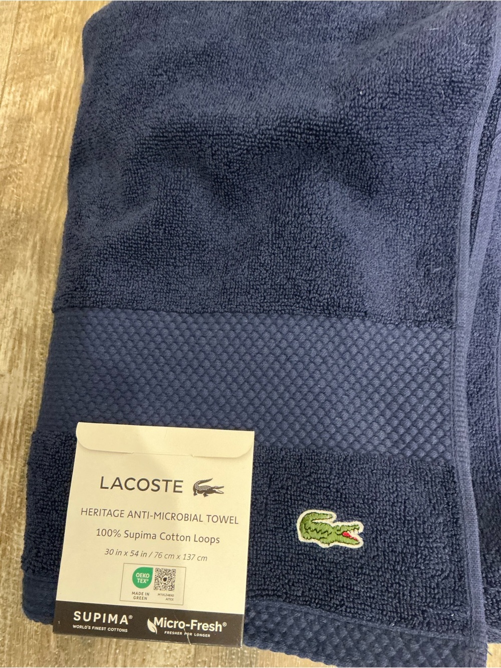 Two Lacoste Navy Blue Supima Cotton Towel - Picture 3 of 4